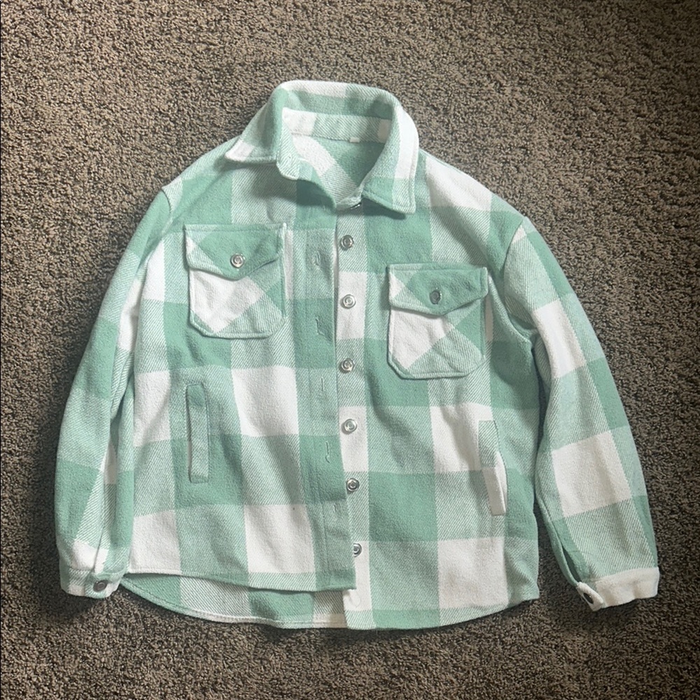 SHEIN Green and White Plaid Jacket